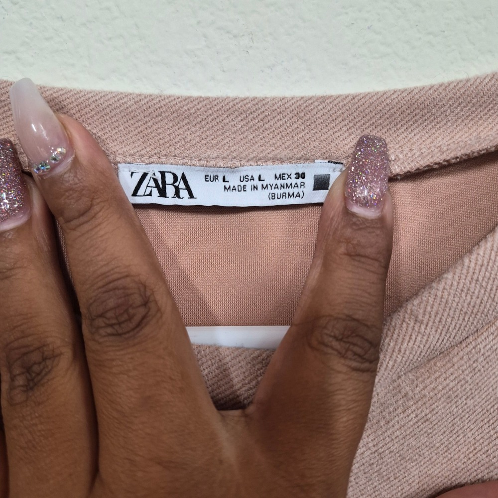Zara Faux Suede Shift Dress L Blush Pink Short Sleeve Pockets Minimalist - Picture 3 of 7